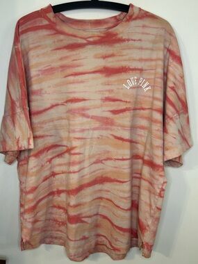 PINK Victoria's Secret Women’s Coral & Beige Tie-Dye Crewneck Tee Size Large